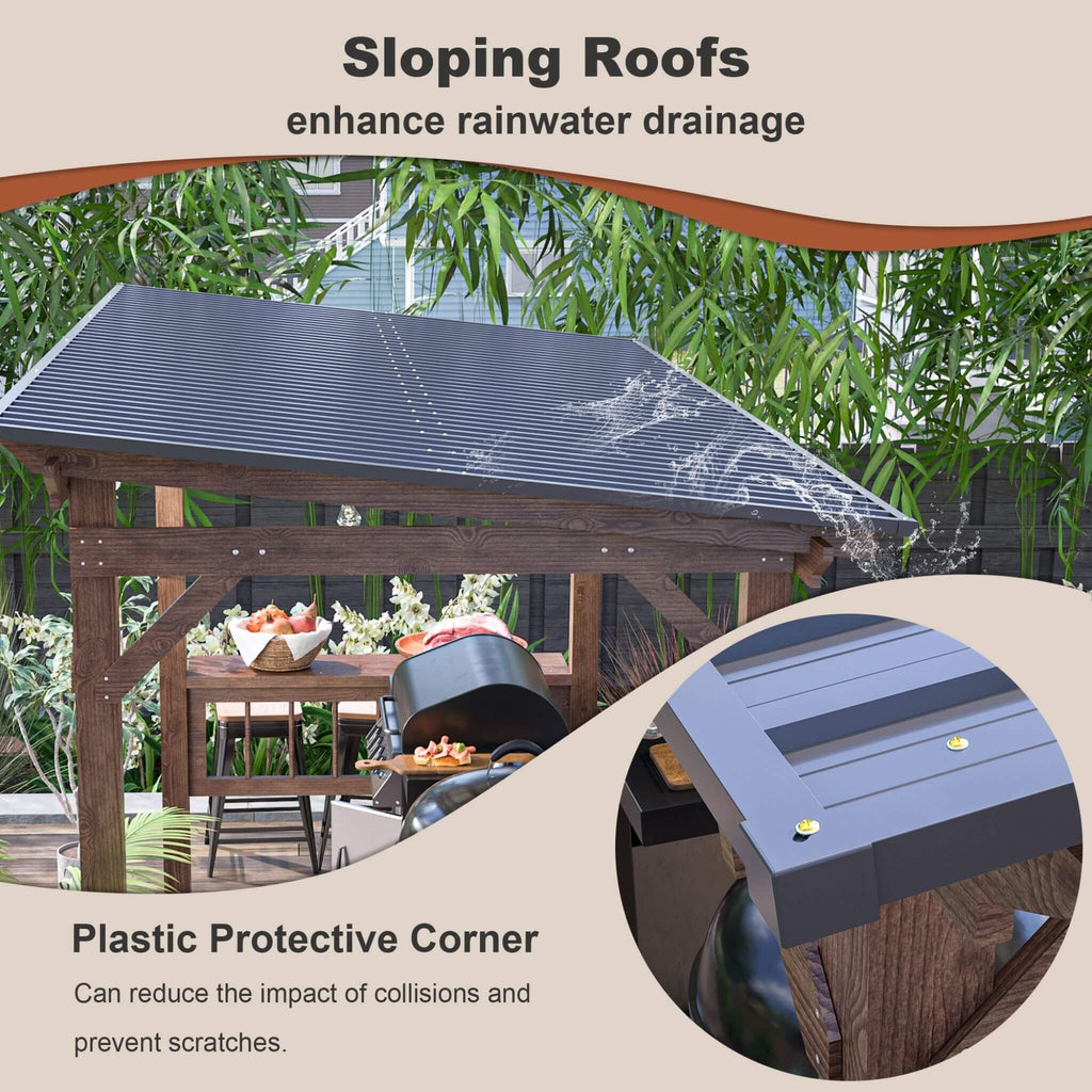 [06X13FT] Alora Durable Outdoor Hardtop BBQ Grill Shelter Gazebo With Shelves (SAK65420) - Saksby Wholesale - Slooping Roofs