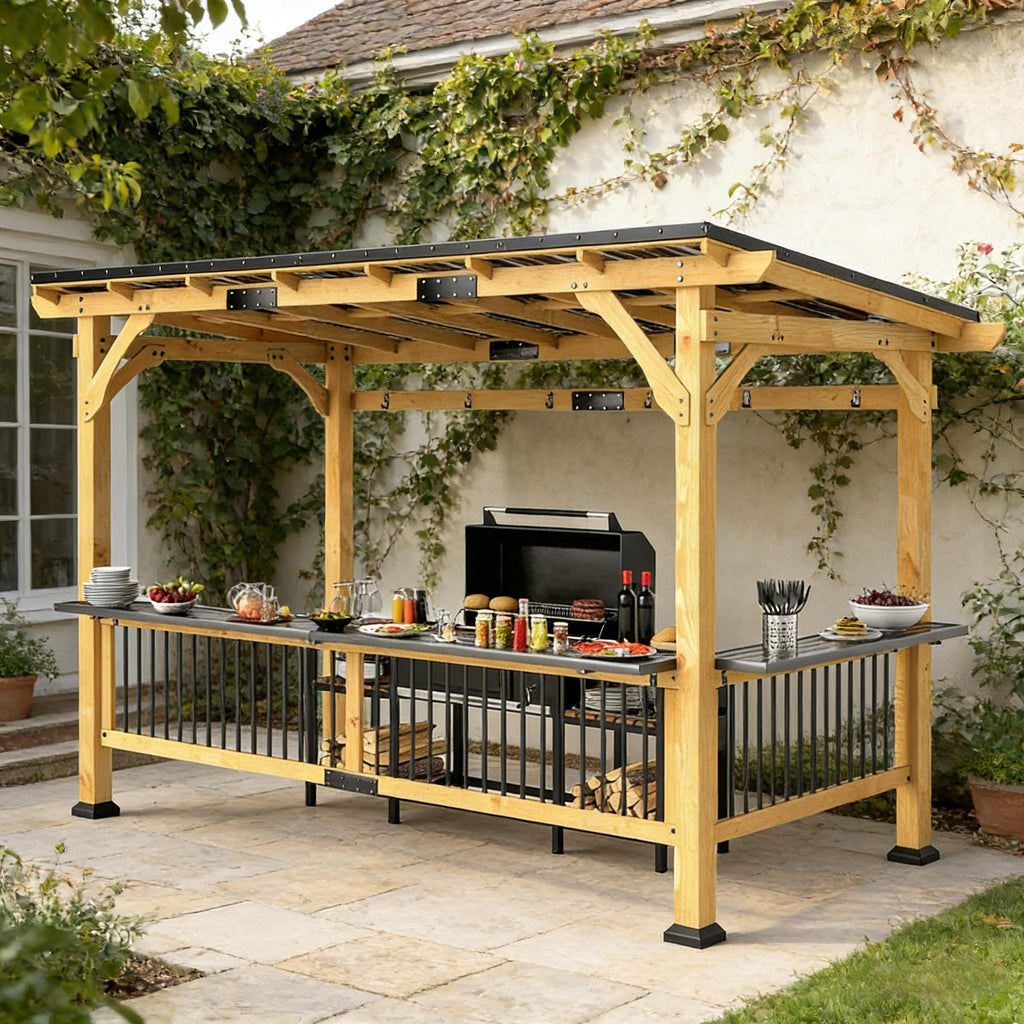 [06X13FT] Premium Outdoor Hardtop Wooden BBQ Grill Gazebo (SAK97420) - Saksby Wholesale - Product Preview