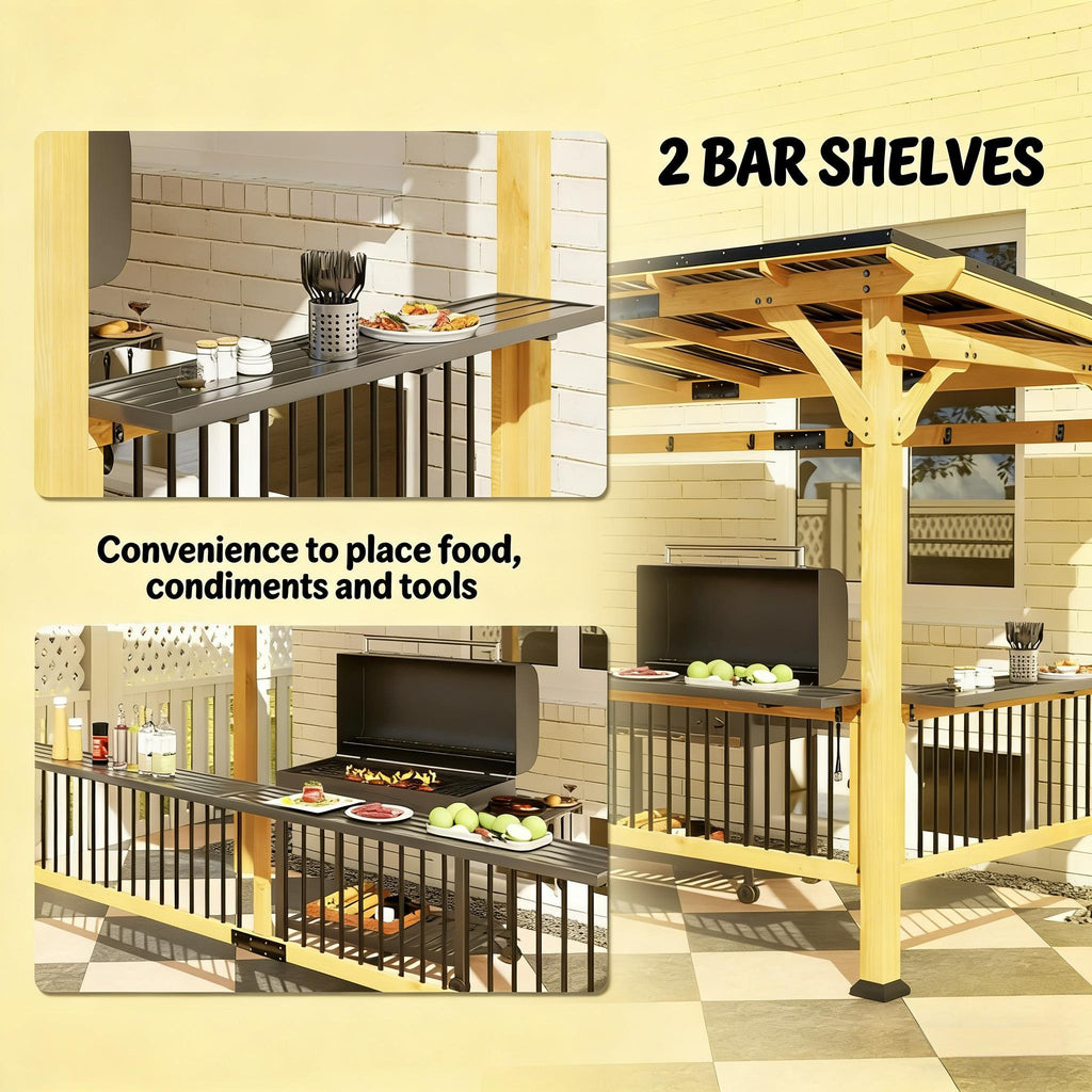 [06X13FT] Premium Outdoor Hardtop Wooden BBQ Grill Gazebo (SAK97420) - Saksby Wholesale - Shelves Details