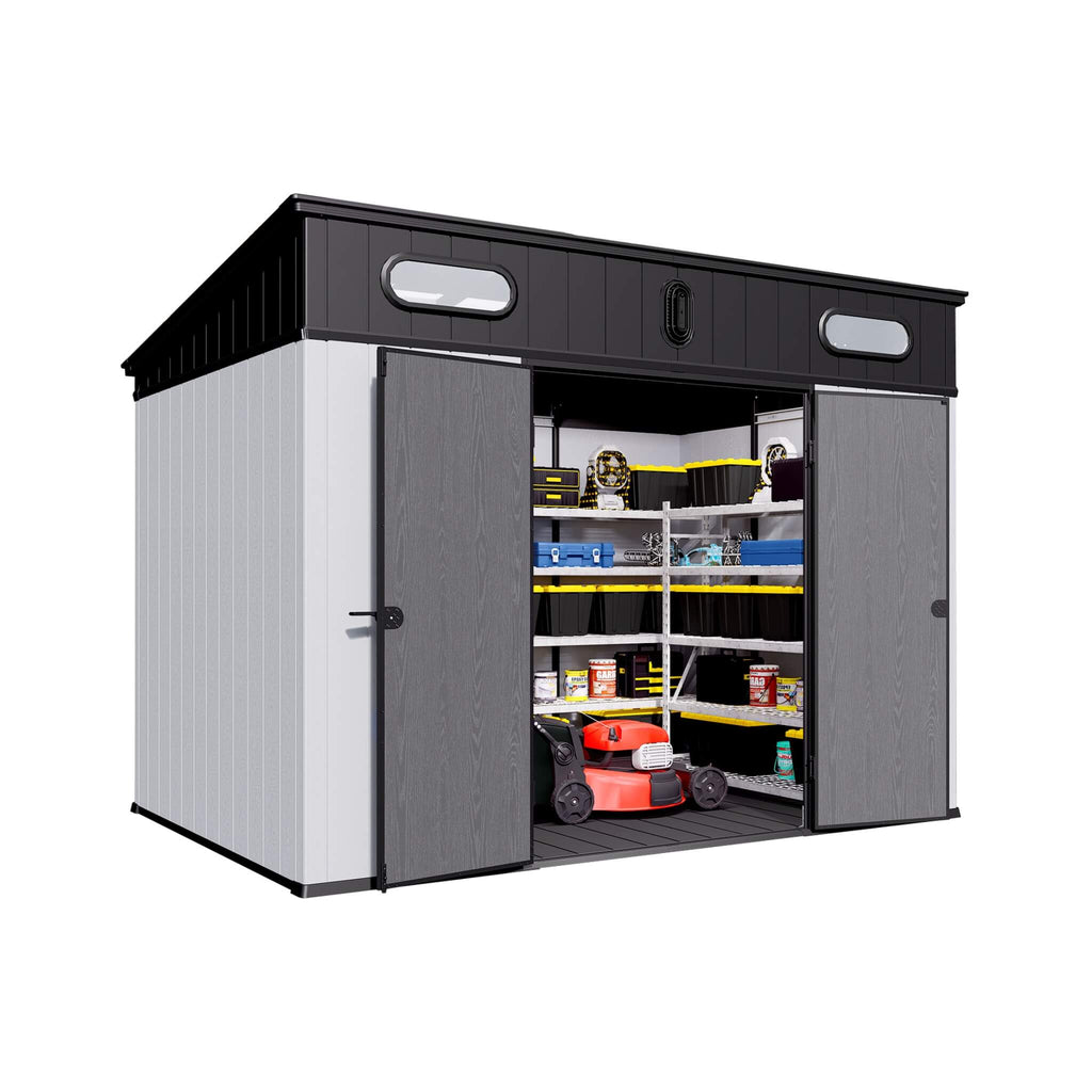 [07X10FT] Alora Heavy Duty Weather-Resistant Steel-Reinforced Plastic Storage Shed With Floor (SAK93148) - Saksby Wholesale - Front Right View