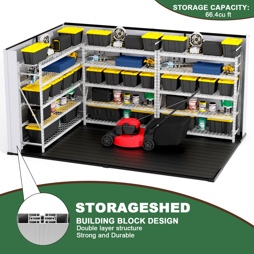 [07X10FT] Heavy Duty Weather-Resistant Polypropylene Storage Shed With Floor And Reinforced Steel Frame (SAK67455) - Saksby Wholesale - Building Block Design