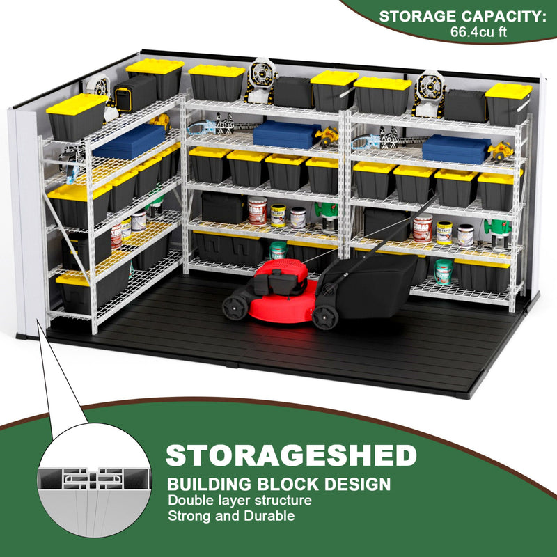 [07X10FT] Heavy Duty Weather-Resistant Polypropylene Storage Shed With Floor And Reinforced Steel Frame (SAK67455) - Saksby Wholesale - Building Block Design