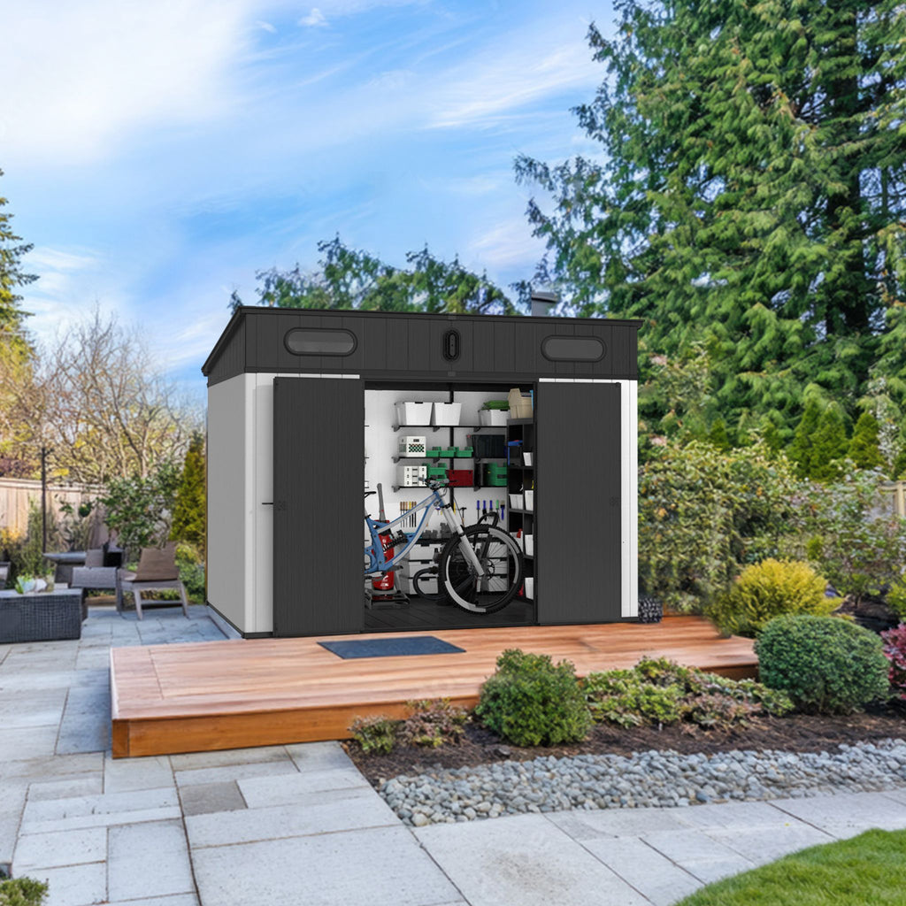 [07X10FT] Heavy Duty Weather-Resistant Polypropylene Storage Shed With Floor And Reinforced Steel Frame (SAK67455) - Saksby Wholesale - Lifestyle Image