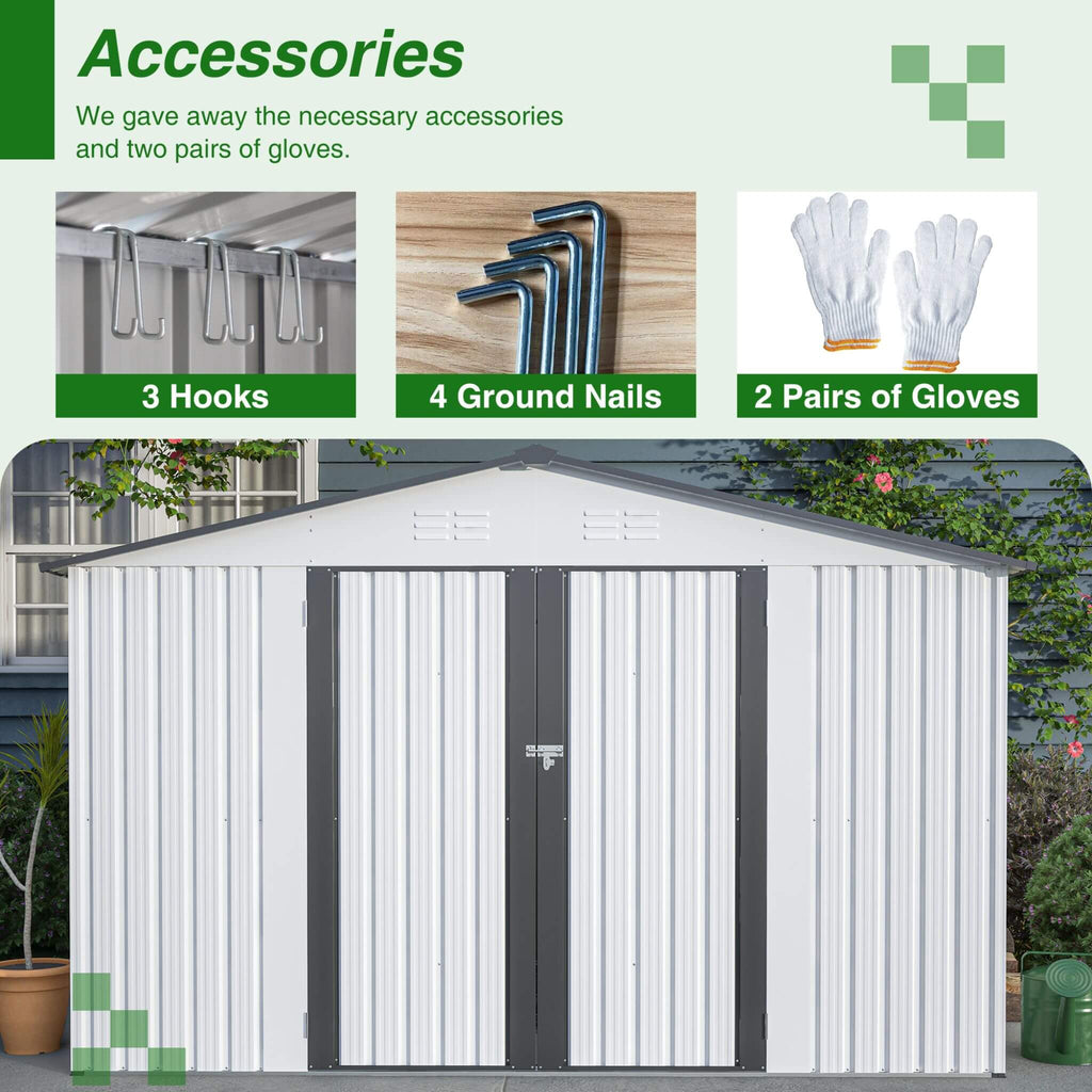 [08X10FT] Heavy-Duty Outdoor All-Weather Metal Garden Tool Shed (SAK28501) - Saksby Wholesale - Accessories
