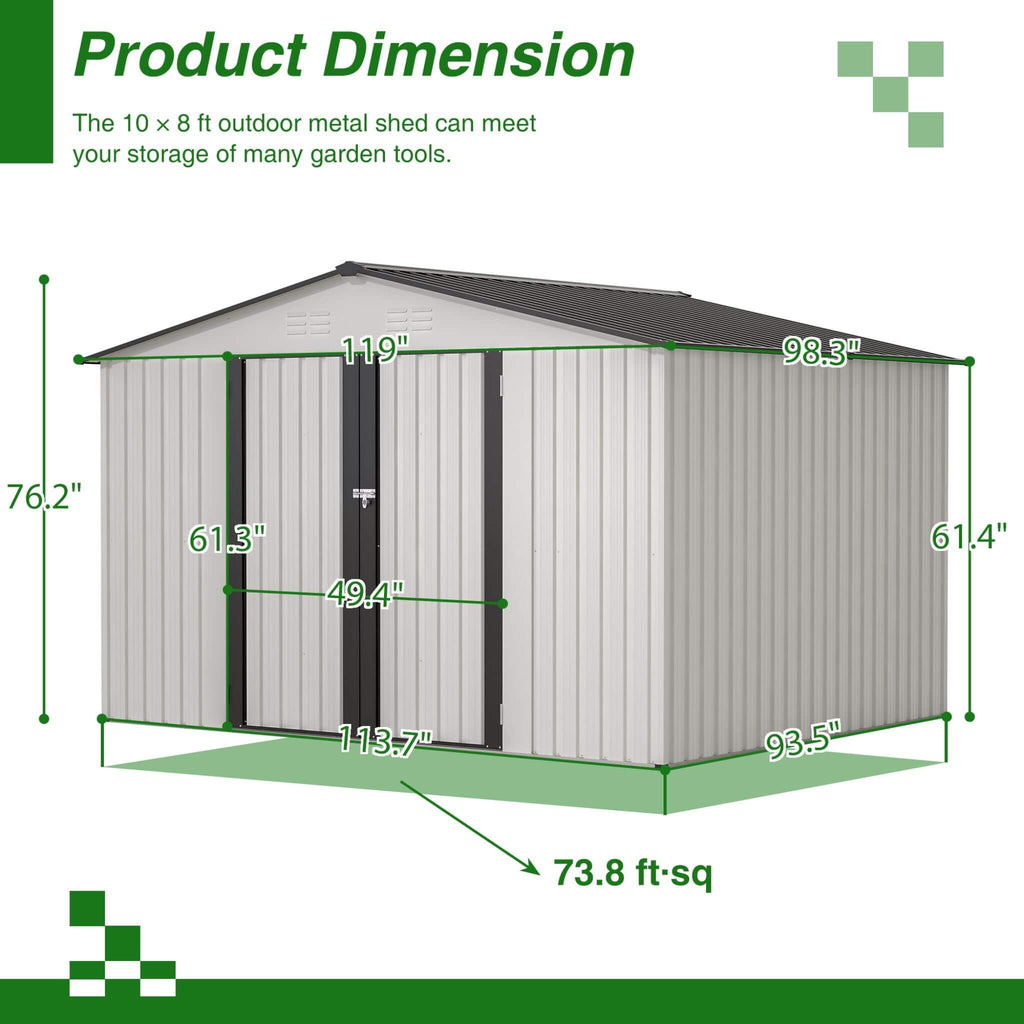 [08X10FT] Heavy-Duty Outdoor All-Weather Metal Garden Tool Shed (SAK28501) - Saksby Wholesale - Product Dimensions