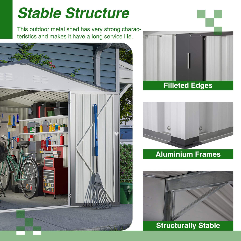 [08X10FT] Heavy-Duty Outdoor All-Weather Metal Garden Tool Shed (SAK28501) - Saksby Wholesale - Stable Structure