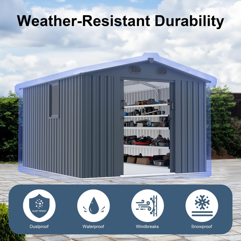 [08X10FT] Large Outdoor Metal Backyard Garden Storage Tool Shed With Window And Lockable Doors (SAK68140) - Saksby Wholesale - Durability View