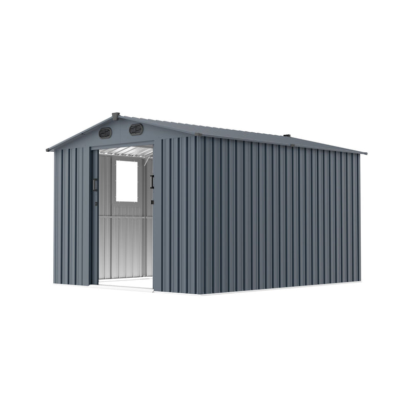 [08X10FT] Large Outdoor Metal Backyard Garden Storage Tool Shed With Window And Lockable Doors (SAK68140) - Saksby Wholesale - Front Left View
