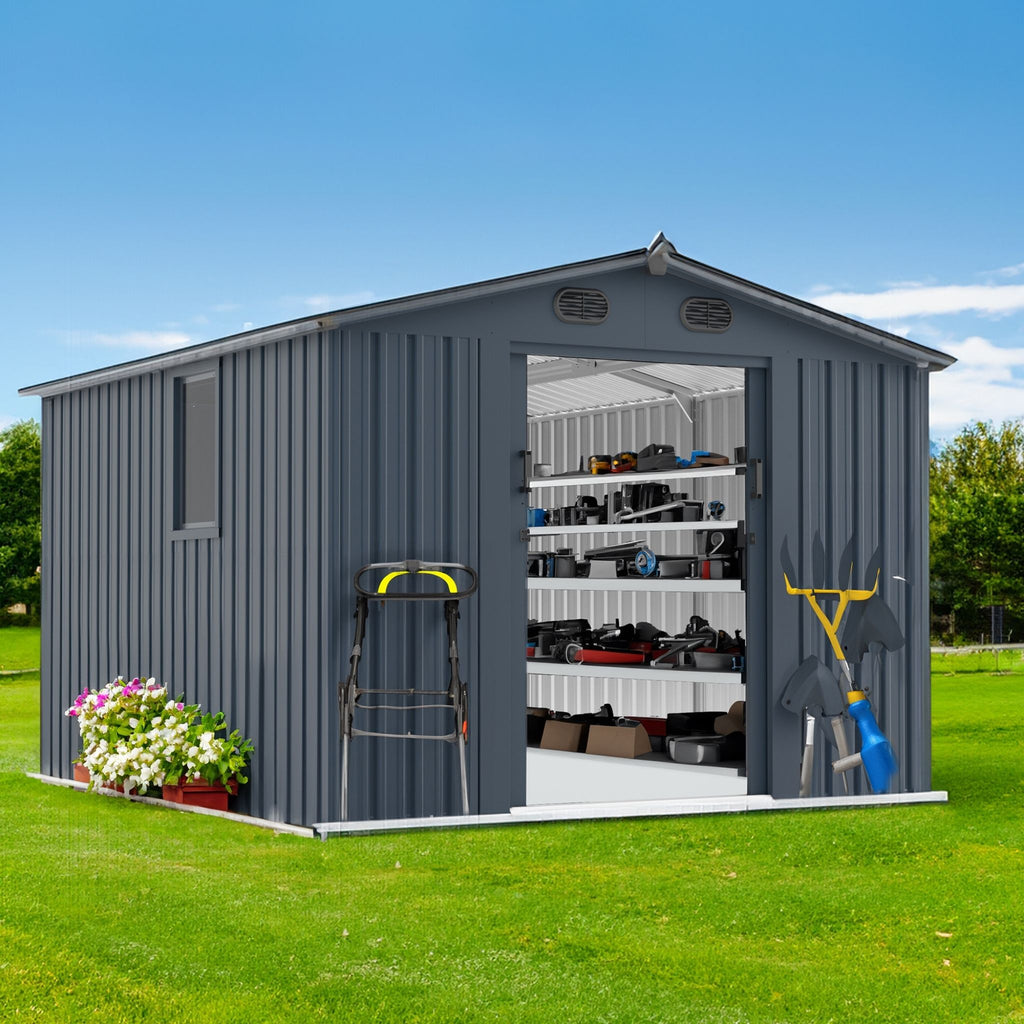 [08X10FT] Large Outdoor Metal Backyard Garden Storage Tool Shed With Window And Lockable Doors (SAK68140) - Saksby Wholesale - Outdoor View