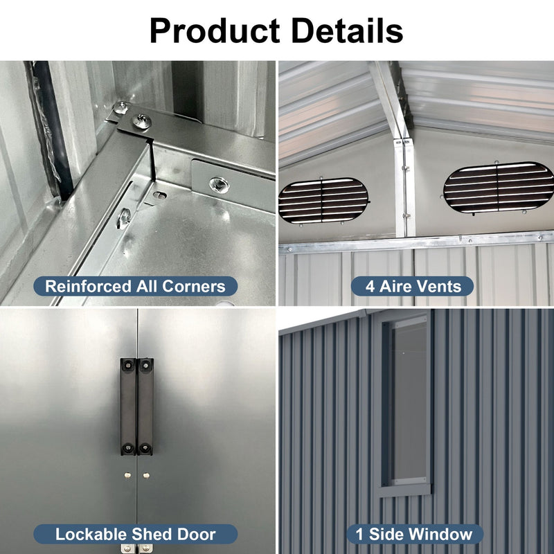 [08X10FT] Large Outdoor Metal Backyard Garden Storage Tool Shed With Window And Lockable Doors (SAK68140) - Saksby Wholesale - Parts View