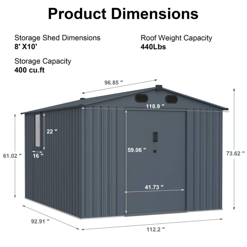 [08x10FT] Large Outdoor Metal Storage Tool Shed With Window And Lockable Doors (SAK32987) - Saksby Wholesale - Dimensions