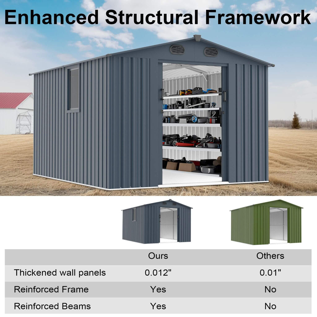 [08x10FT] Large Outdoor Metal Storage Tool Shed With Window And Lockable Doors (SAK32987) - Saksby Wholesale - Framework