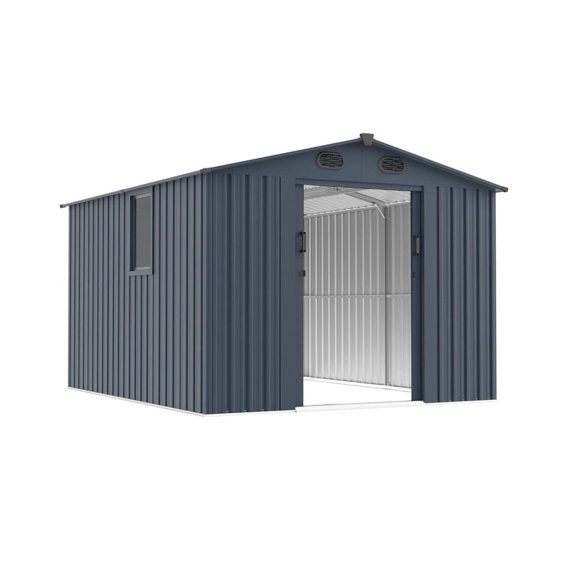 [08x10FT] Large Outdoor Metal Storage Tool Shed With Window And Lockable Doors (SAK32987) - Saksby Wholesale - Front Side View
