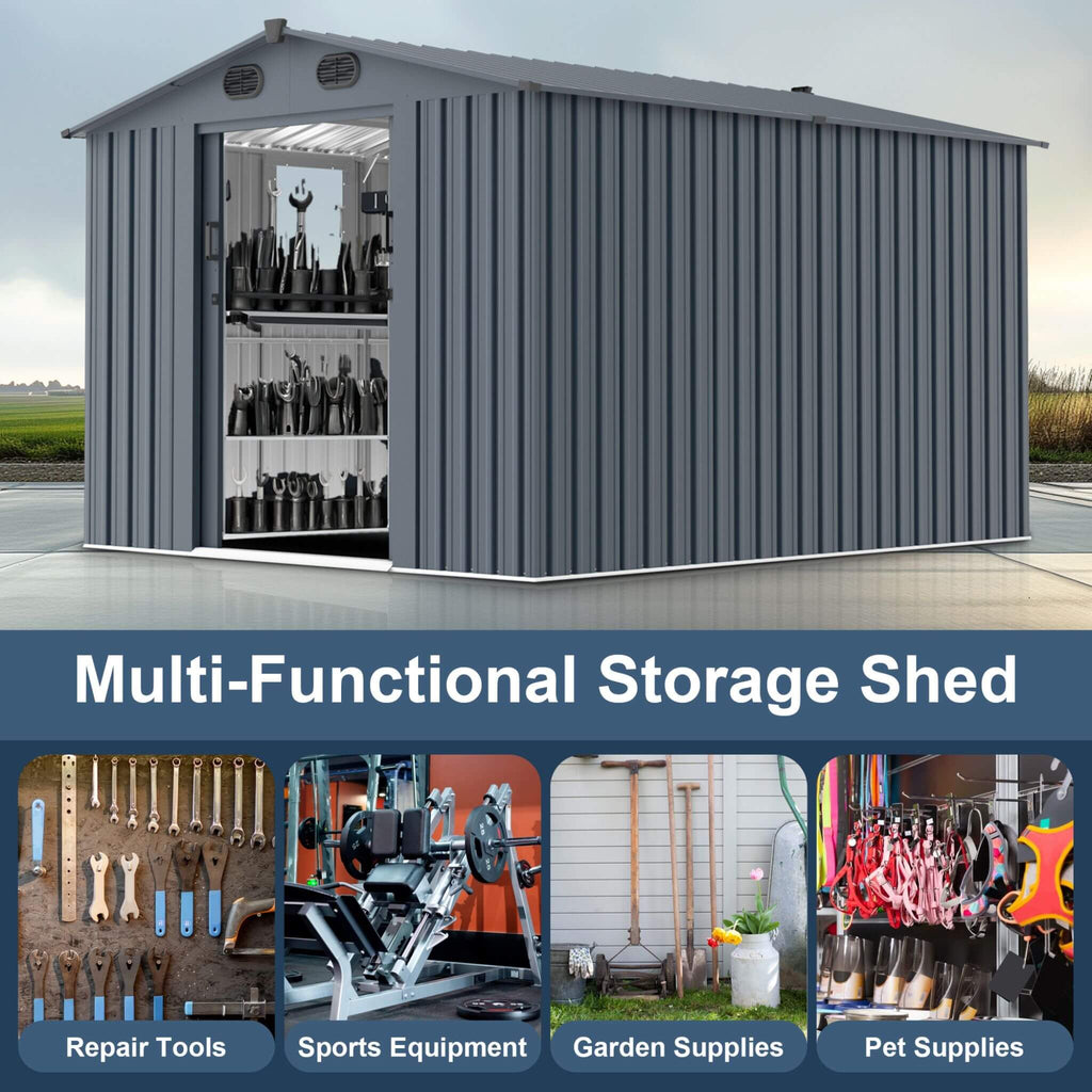 [08x10FT] Large Outdoor Metal Storage Tool Shed With Window And Lockable Doors (SAK32987) - Saksby Wholesale - Multi-Functional Storage Shed
