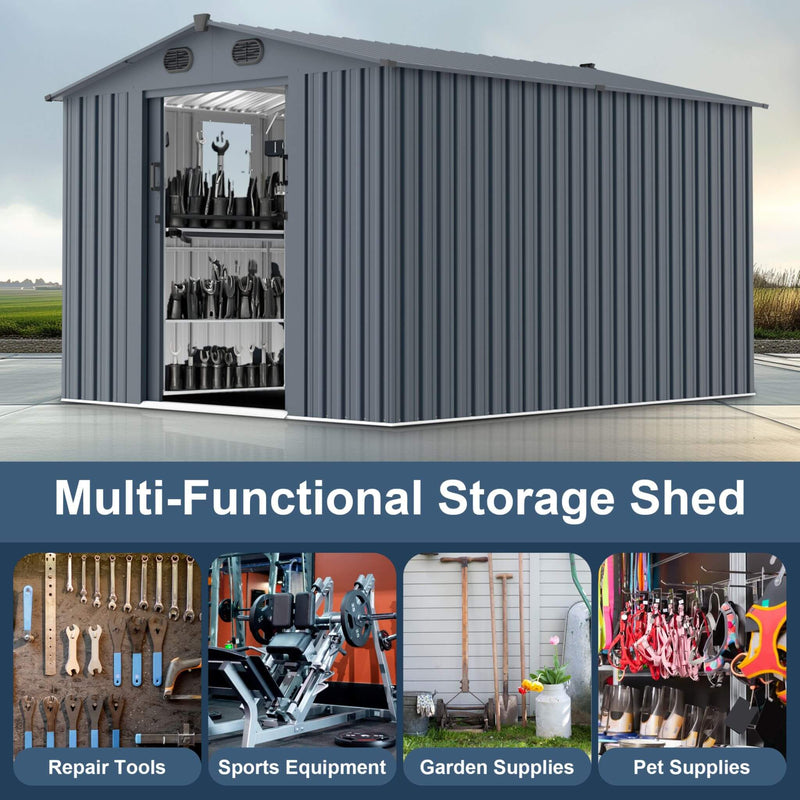 [08x10FT] Large Outdoor Metal Storage Tool Shed With Window And Lockable Doors (SAK32987) - Saksby Wholesale - Multi-Functional Storage Shed