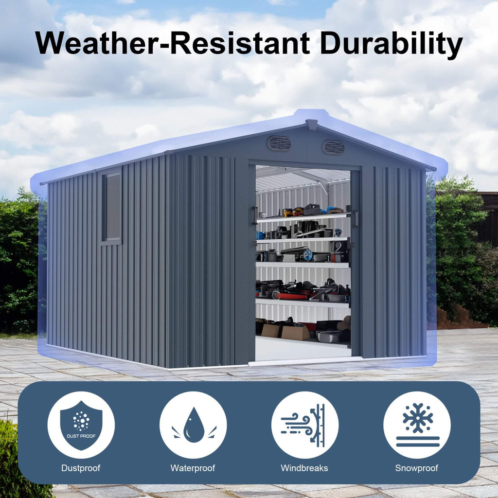 [08x10FT] Large Outdoor Metal Storage Tool Shed With Window And Lockable Doors (SAK32987) - Saksby Wholesale - Weather Resistant