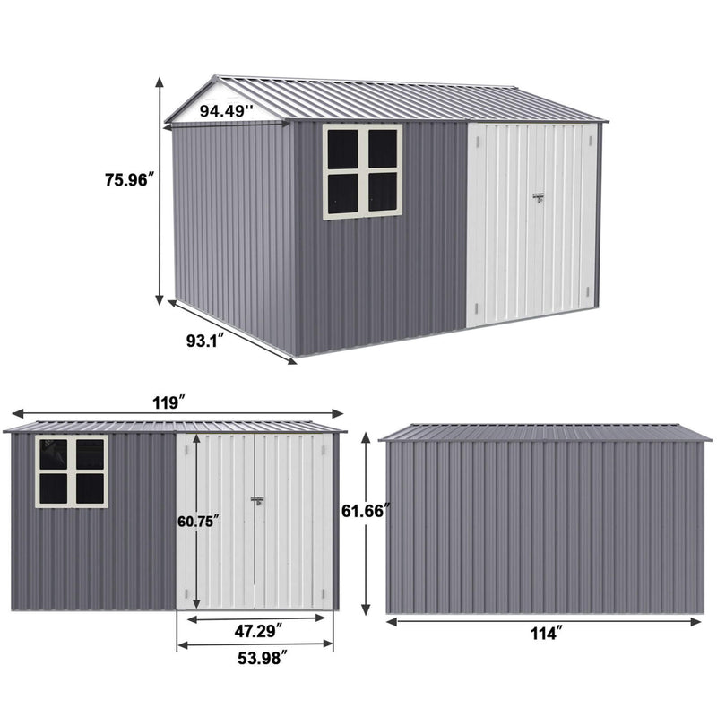 [08X10FT] Outdoor Garden Tool Shed With Thickened Galvanized Steel, Sloped Roof, Vents And Double Lockable Doors (SAK66582) - Saksby Wholesale - Dimensions