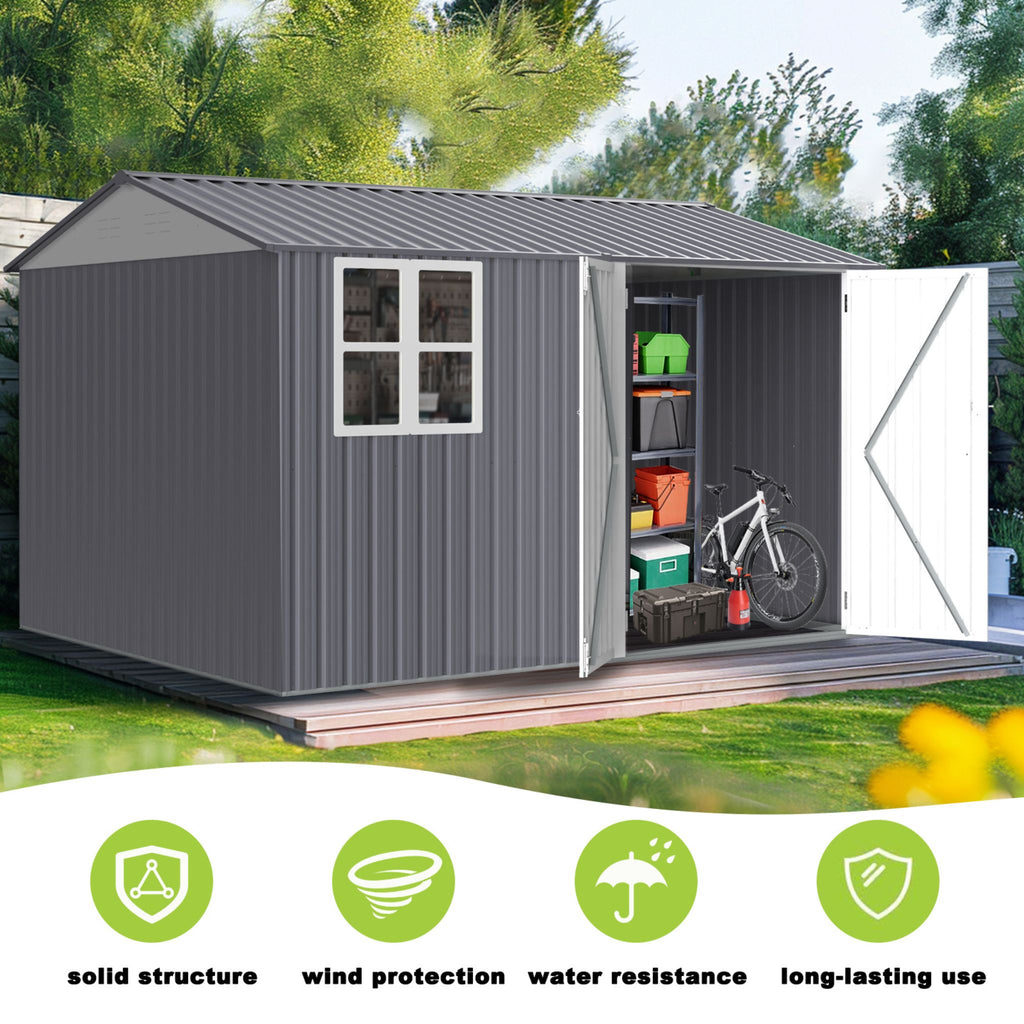 [08X10FT] Outdoor Garden Tool Shed With Thickened Galvanized Steel, Sloped Roof, Vents And Double Lockable Doors (SAK66582) - Saksby Wholesale - Features