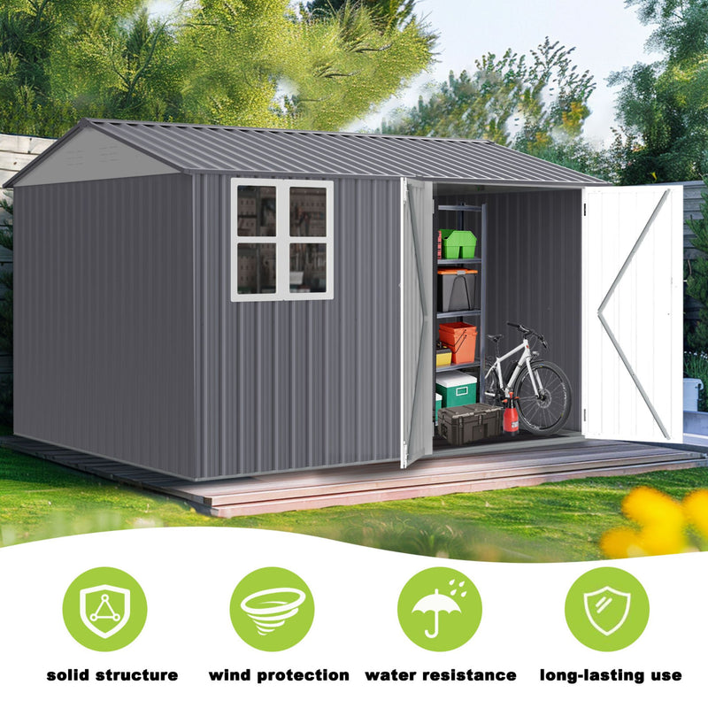 [08X10FT] Outdoor Garden Tool Shed With Thickened Galvanized Steel, Sloped Roof, Vents And Double Lockable Doors (SAK66582) - Saksby Wholesale - Features