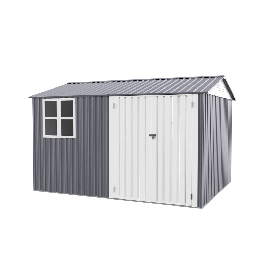 [08X10FT] Outdoor Garden Tool Shed With Thickened Galvanized Steel, Sloped Roof, Vents And Double Lockable Doors (SAK66582) - Saksby Wholesale - Front View WHite Background