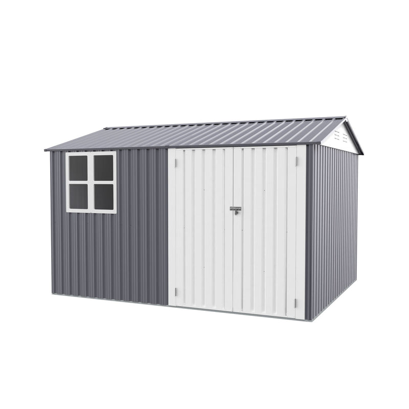 [08X10FT] Outdoor Garden Tool Shed With Thickened Galvanized Steel, Sloped Roof, Vents And Double Lockable Doors (SAK66582) - Saksby Wholesale - Front View WHite Background