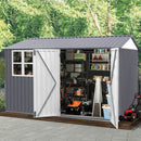 [08X10FT] Outdoor Garden Tool Shed With Thickened Galvanized Steel, Sloped Roof, Vents And Double Lockable Doors (SAK66582) - Saksby Wholesale - Open Doors With Stuff