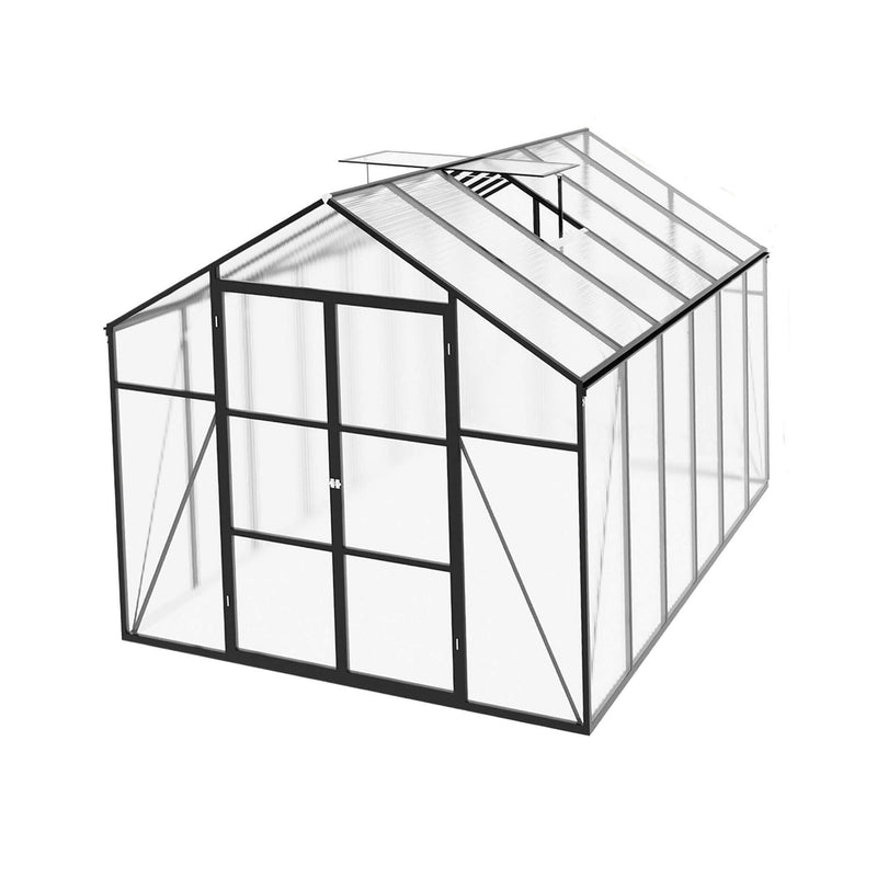 [08X12FT] All Season Outdoor Backyard Polycarbonate Greenhouse With Raised Base And Aluminum Frame (SAK78614) - Saksby Wholesale - Front Left View