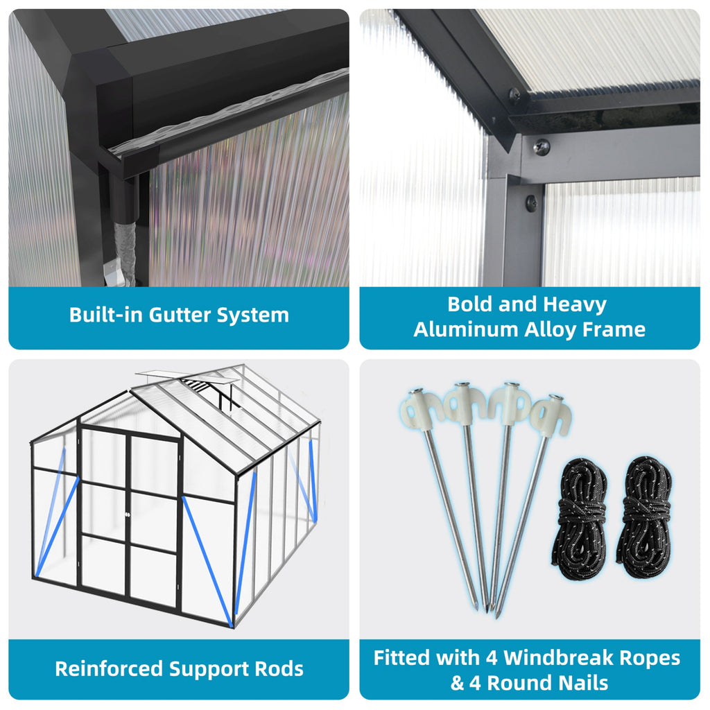 [08X12FT] All Season Outdoor Backyard Polycarbonate Greenhouse With Raised Base And Aluminum Frame (SAK78614) - Saksby Wholesale - Parts View