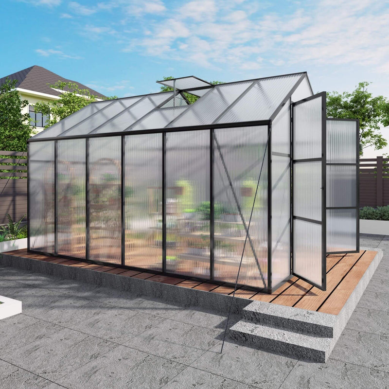[08X12FT] All Season Outdoor Backyard Polycarbonate Greenhouse With Raised Base And Aluminum Frame (SAK78614) - Saksby Wholesale - Right View