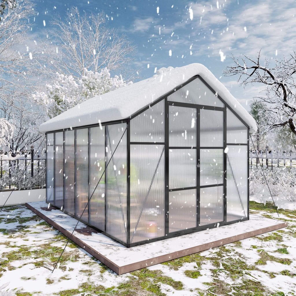 [08X12FT] All Season Outdoor Backyard Polycarbonate Greenhouse With Raised Base And Aluminum Frame (SAK78614) - Saksby Wholesale - Winter View