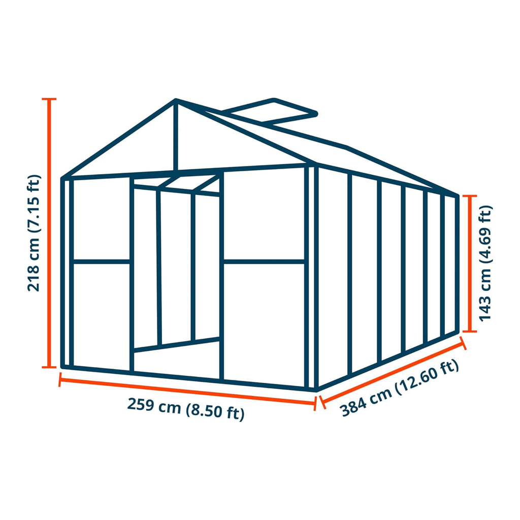 [08X12FT] Heavy-Duty Polycarbonate Outdoor Greenhouse With Aluminum Frame And Sliding Doors (SAK90426) - Saksby Wholesale - Dimensions