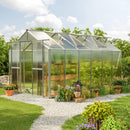 [08X12FT] Heavy-Duty Polycarbonate Outdoor Greenhouse With Aluminum Frame And Sliding Doors (SAK90426) - Saksby Wholesale - Lifestyle Front Left View In Garden