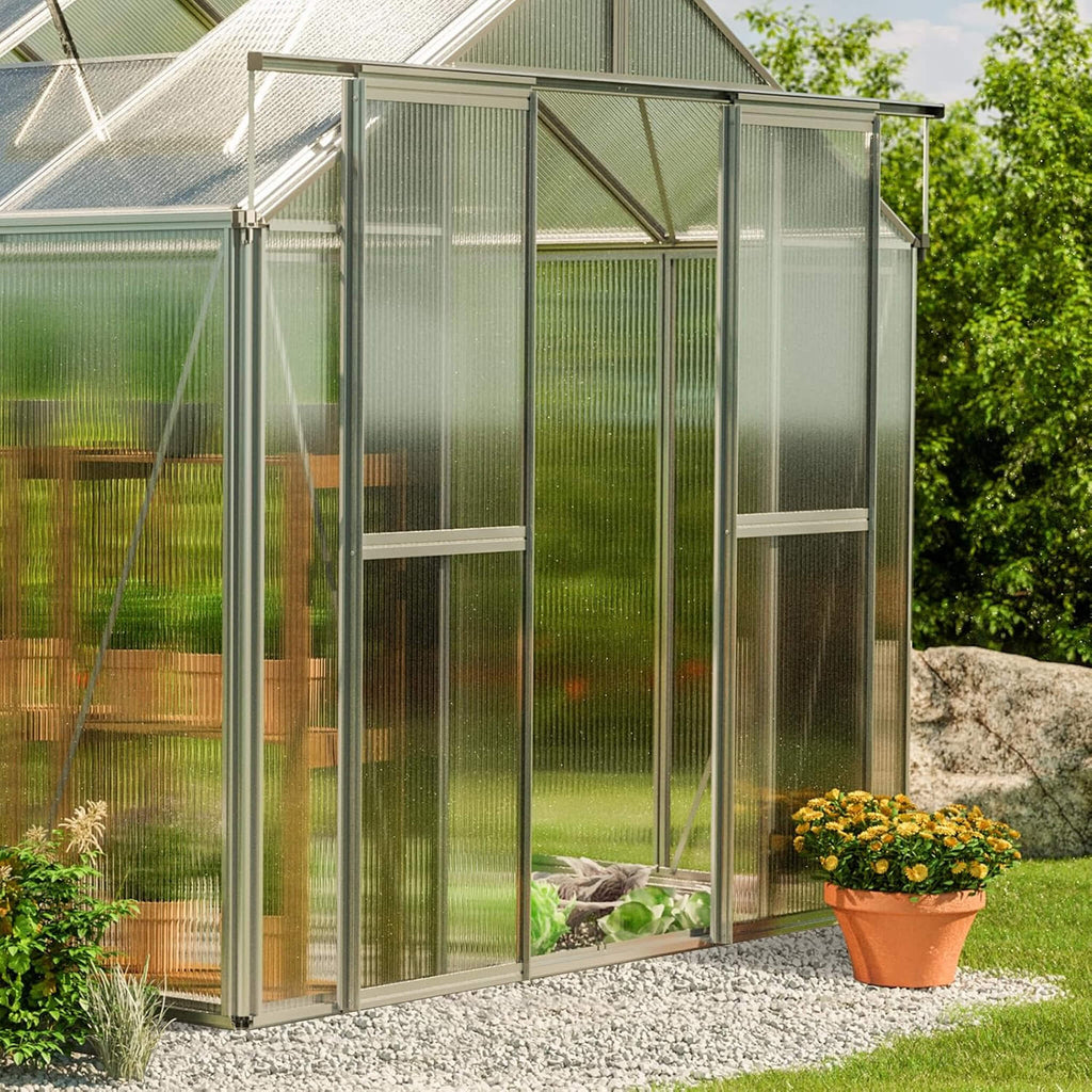 [08X12FT] Heavy-Duty Polycarbonate Outdoor Greenhouse With Aluminum Frame And Sliding Doors (SAK90426) - Saksby Wholesale - Lifestyle Front Right View
