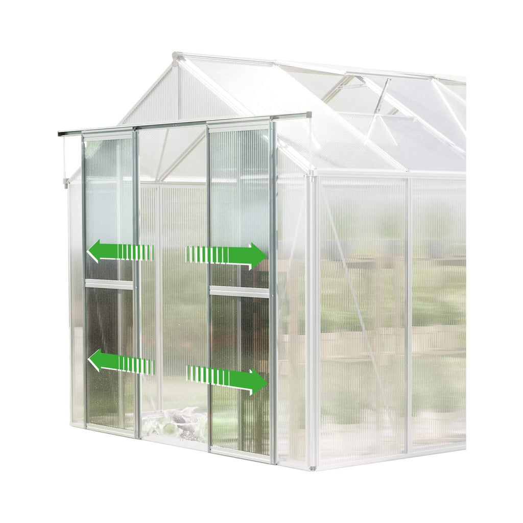 [08X12FT] Heavy-Duty Polycarbonate Outdoor Greenhouse With Aluminum Frame And Sliding Doors (SAK90426) - Saksby Wholesale - Sliding Doors