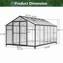 [08X12FT] Large Outdoor Heavy Duty Polycarbonate Walk-In Greenhouse With Double Swing Doors And Two Ventilation Windows (SAK73651) - Saksby Wholesale - Dimensions