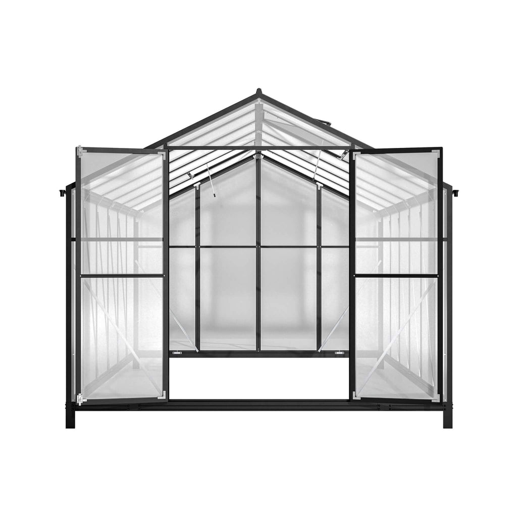 [08X12FT] Large Outdoor Heavy Duty Polycarbonate Walk-In Greenhouse With Double Swing Doors And Two Ventilation Windows (SAK73651) - Saksby Wholesale - Front View