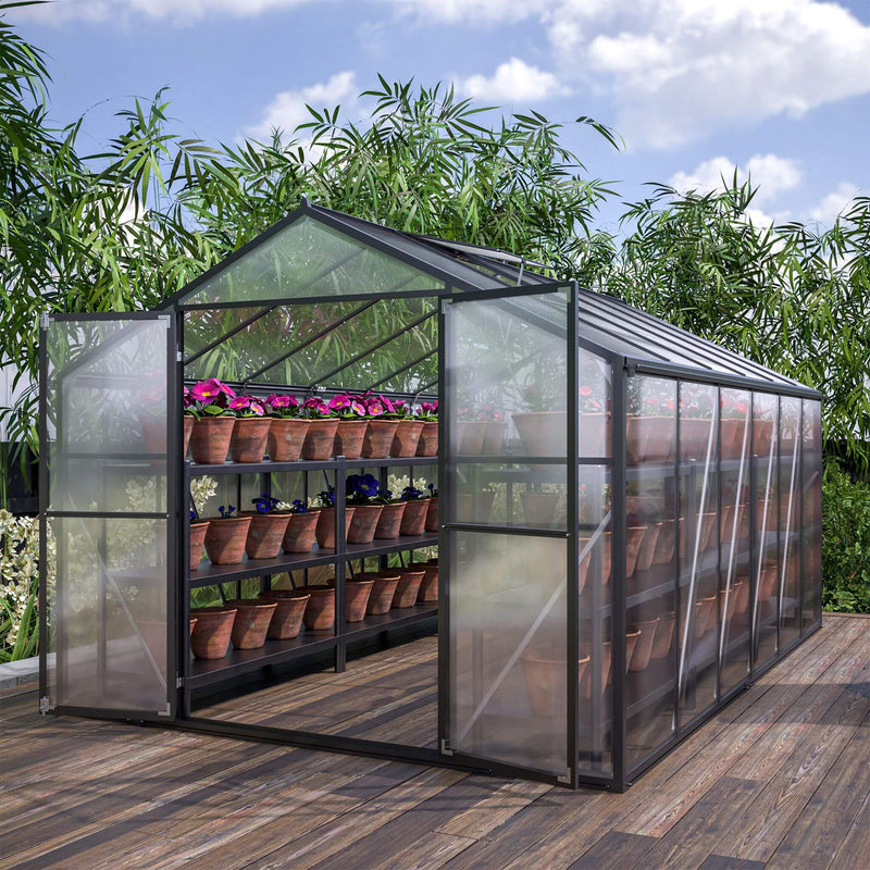 [08X12FT] Large Outdoor Heavy Duty Polycarbonate Walk-In Greenhouse With Double Swing Doors And Two Ventilation Windows (SAK73651) - Saksby Wholesale - Lifestyle