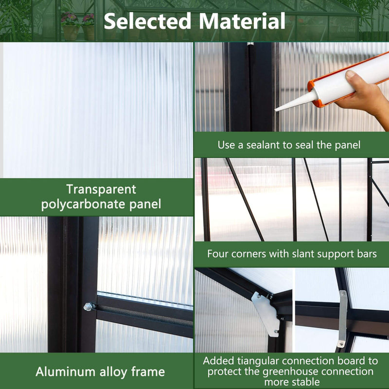 [08X12FT] Large Outdoor Heavy Duty Polycarbonate Walk-In Greenhouse With Double Swing Doors And Two Ventilation Windows (SAK73651) - Saksby Wholesale - Materials