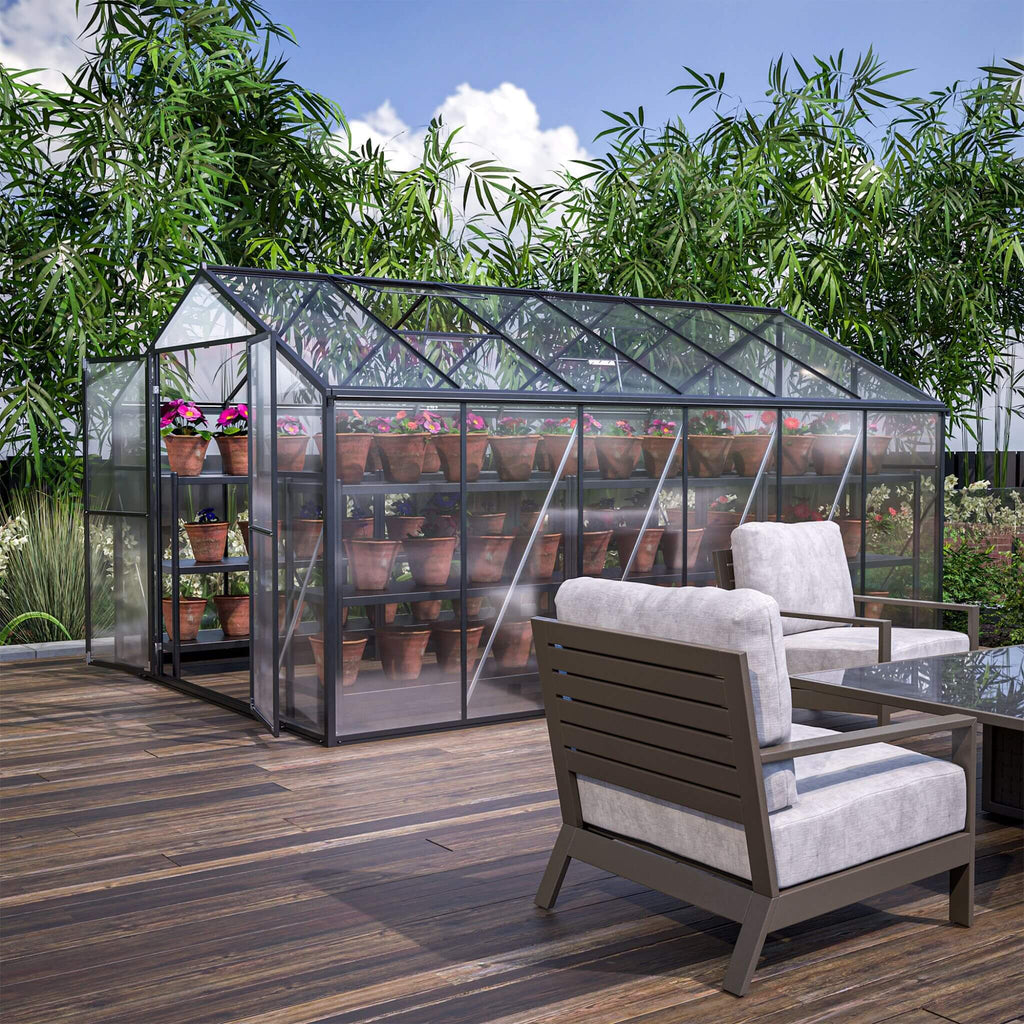 [08X12FT] Large Outdoor Heavy Duty Polycarbonate Walk-In Greenhouse With Double Swing Doors And Two Ventilation Windows (SAK73651) - Saksby Wholesale - Outdoor Lifestyle