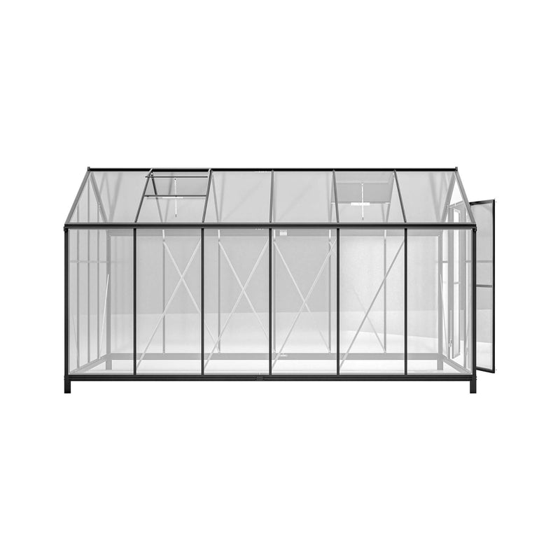 [08X12FT] Large Outdoor Heavy Duty Polycarbonate Walk-In Greenhouse With Double Swing Doors And Two Ventilation Windows (SAK73651) - Saksby Wholesale - Side View Open Doors