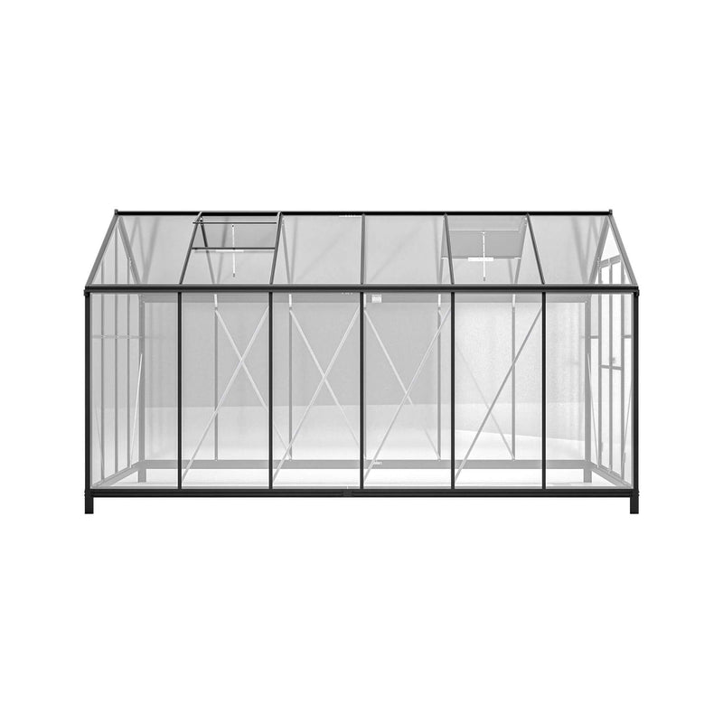 [08X12FT] Large Outdoor Heavy Duty Polycarbonate Walk-In Greenhouse With Double Swing Doors And Two Ventilation Windows (SAK73651) - Saksby Wholesale - Side View