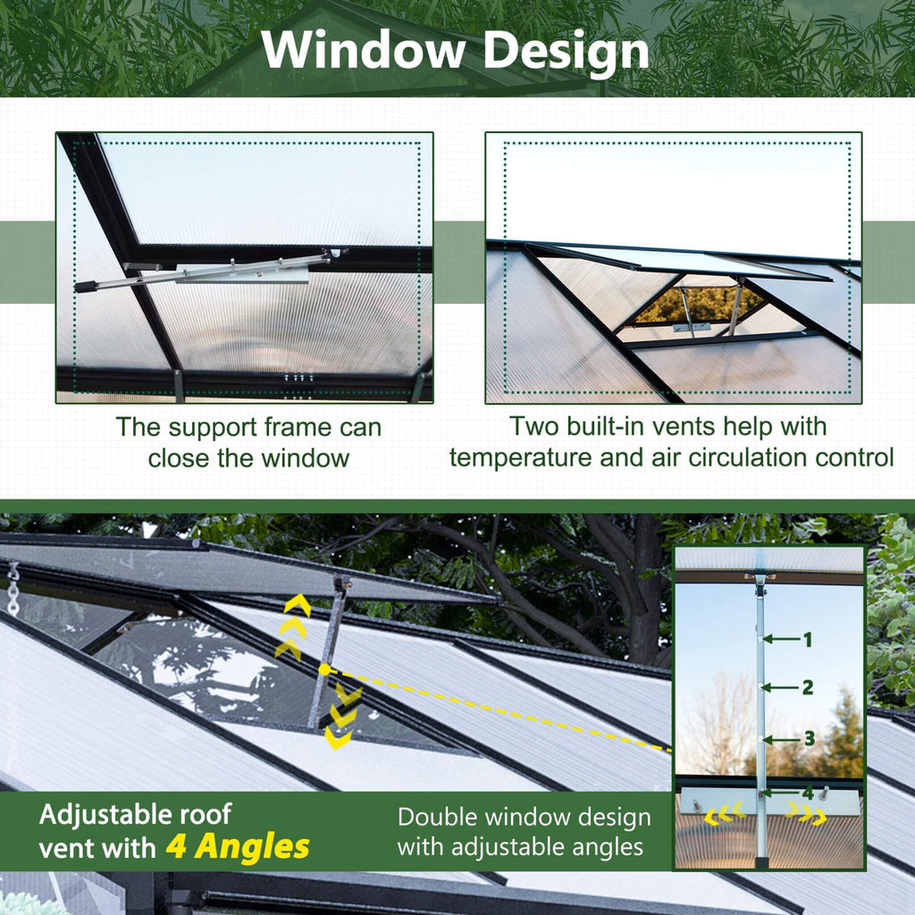 [08X12FT] Large Outdoor Heavy Duty Polycarbonate Walk-In Greenhouse With Double Swing Doors And Two Ventilation Windows (SAK73651) - Saksby Wholesale - Window Design