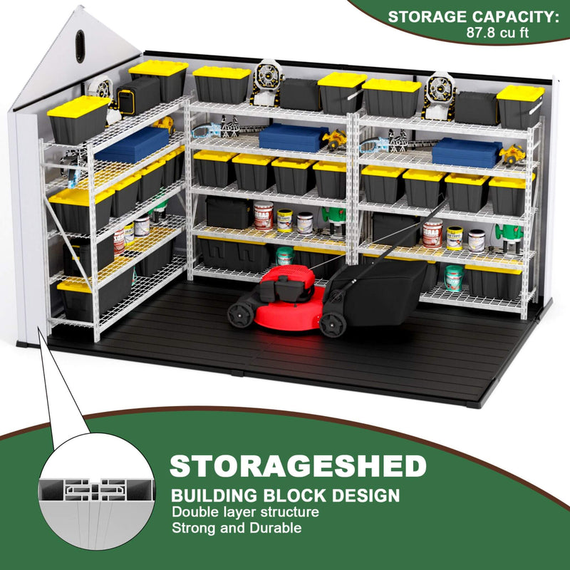 [08X12FT] Large Polypropylene Storage Shed With Reinforced Floor And Lockable Swing Doors (SAK07451) - Saksby Wholesale - Building Block Design