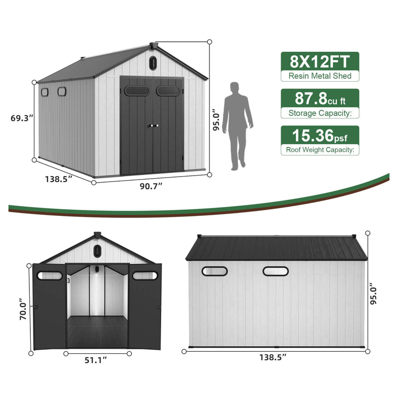 [08X12FT] Large Polypropylene Storage Shed With Reinforced Floor And Lockable Swing Doors (SAK07451) - Saksby Wholesale - Dimensions