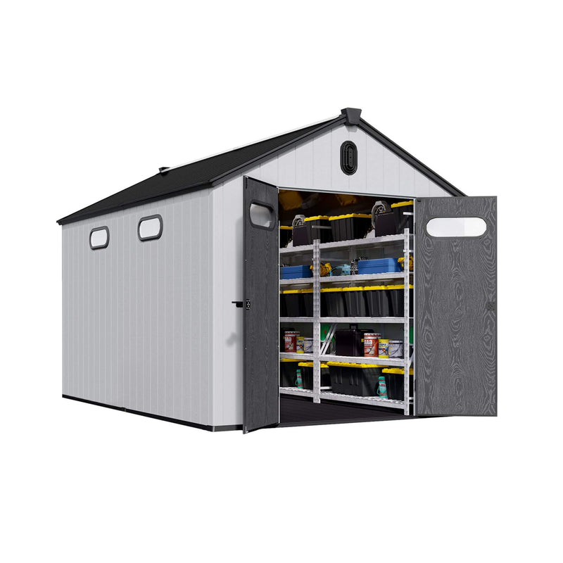 [08X12FT] Large Polypropylene Storage Shed With Reinforced Floor And Lockable Swing Doors (SAK07451) - Saksby Wholesale - Side View White Background