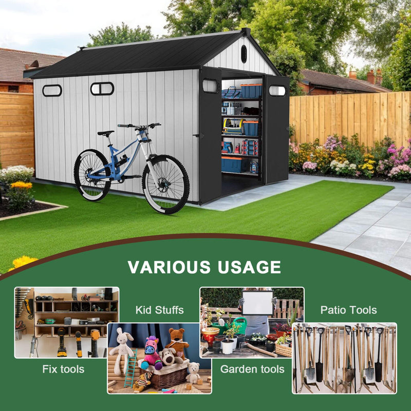 [08X12FT] Large Polypropylene Storage Shed With Reinforced Floor And Lockable Swing Doors (SAK07451) - Saksby Wholesale - Various Usage