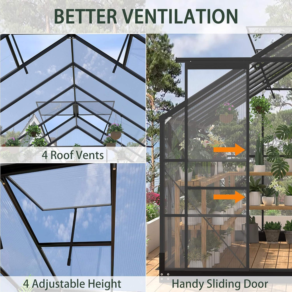 [08X14FT] Outdoor Polycarbonate Greenhouse With Roof Vents & Sliding Doors, 4MM (SAK19426) - Saksby Wholesale - Ventilation