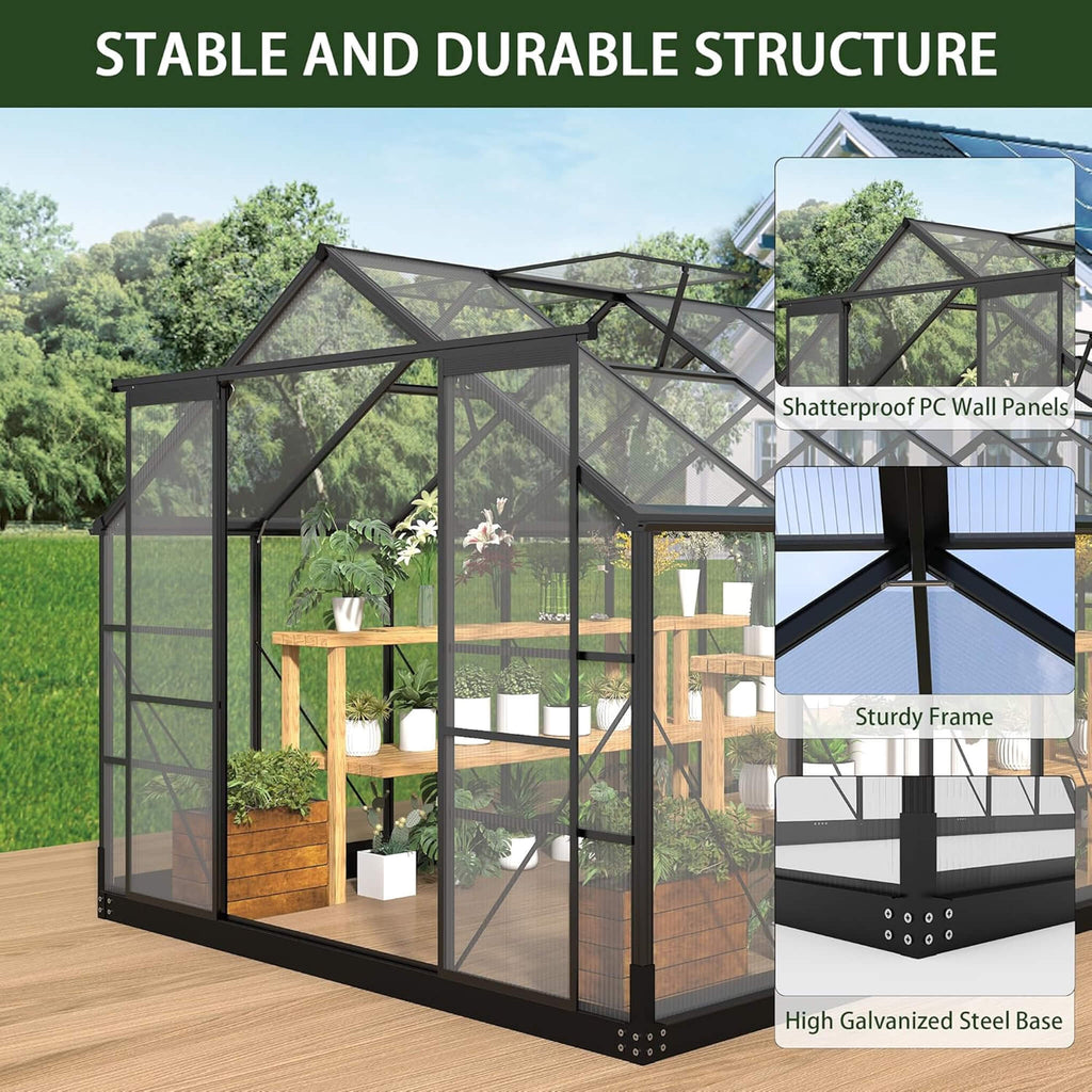[08X14FT] Outdoor Polycarbonate Greenhouse With Roof Vents & Sliding Doors, 4MM (SAK19426) - Saksby Wholesale - Stable And Durable Structure