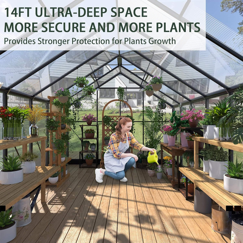 [08X14FT] Outdoor Polycarbonate Greenhouse With Roof Vents & Sliding Doors, 4MM (SAK19426) - Saksby Wholesale - Ultra Deep Space