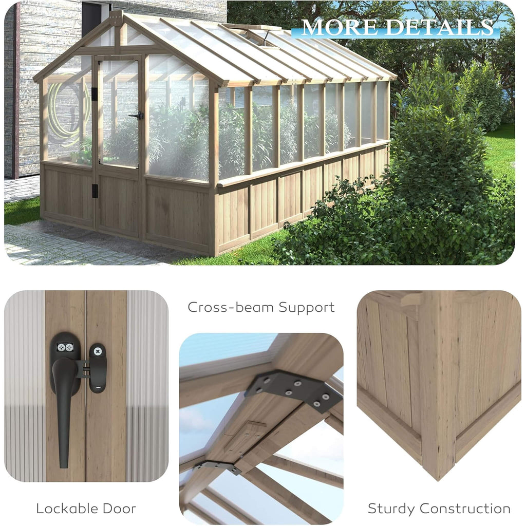 [08X16FT] Large Heavy-Duty Outdoor Wooden Greenhouse With 6MM Polycarbonate Panels And Vent Roof (SAK18467)